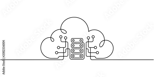 Foto Continuous Line Drawing of Cloud Server and Data Network Illustration