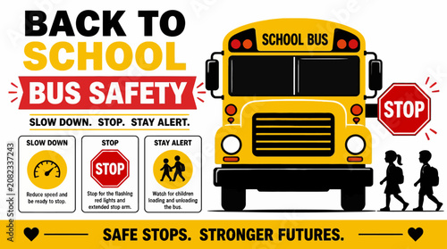 Educational back to school bus safety poster graphic.