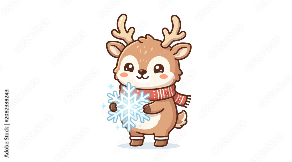 Fototapeta premium Cute Deer Holding Snowflake
