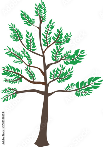 Green Leafy Tree with Brown Trunk and Branches Flat Vector Illustration