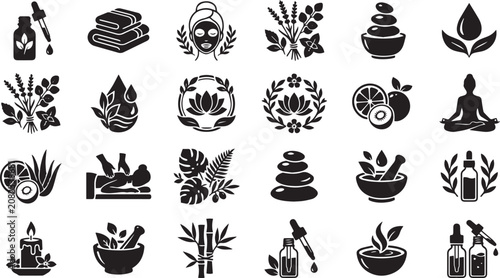 Spa Wellness Herbal Silhouette Vector Icon Collection