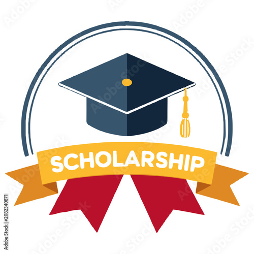 Scholarship graduation cap icon with banner
