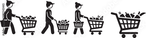 Valokuva People shopping with grocery carts and baskets full of food items
