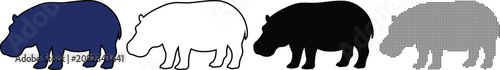 Foto Dotted vector set of hippopotamus silhouettes in various styles