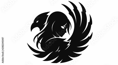 Photography Circular raven and female profile fusion graphic art