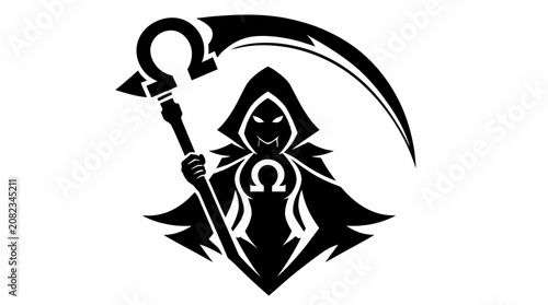 Tableau sur toile Hooded reaper mascot with omega symbol scythe.