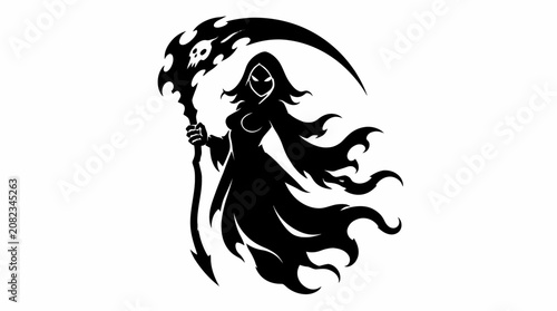 Foto Female reaper silhouette with skull tipped scythe.