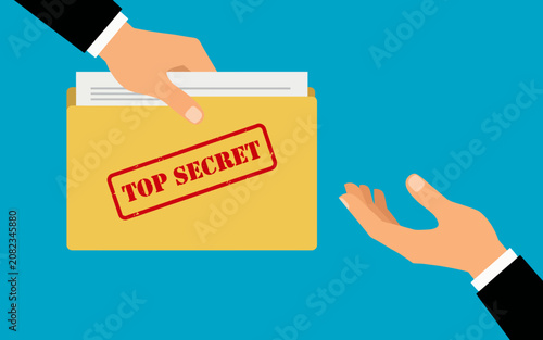 Hand passing top secret document folder to another person