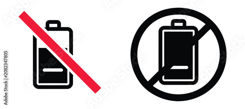Schilderij op canvas No Battery Sign Showing Battery Prohibition, Low Power Alert and Charging Status