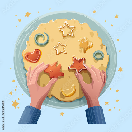 Φωτογραφία Creating beautiful star and moon cookies from rolled dough using specialty cutte