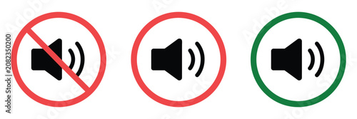 Bild auf Leinwand No Speaker Sound Sign Showing Silent Mode, Audio Allowed Symbol and Sound Contro