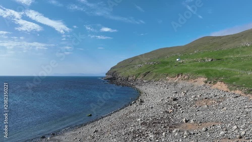 Drone shot of rocky beach on Faroe Islands