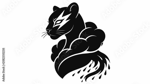 Muscular black panther mascot with splashing water.