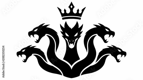 Foto Three headed hydra dragon silhouette with royal crown.