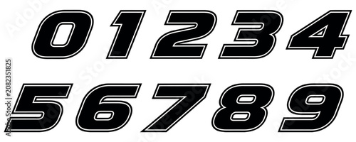 Sport Racing Numbers Font Set, Italic Numeric Typeface, Bold Number Collection, Speed Style Vector Symbols