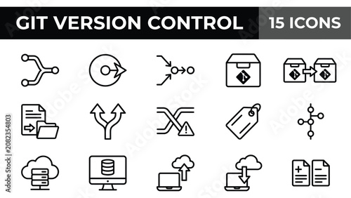 Quadro su tela Set of Git Version Control Line Icons for Software Development and Programming W