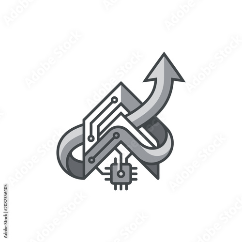 Tech circuit board arrow rising innovation logo