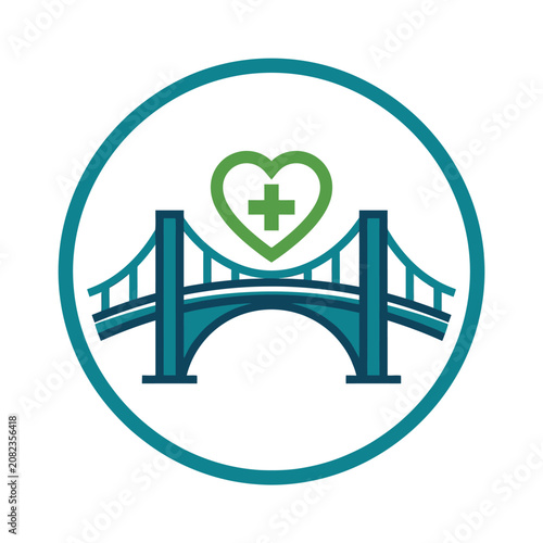Heart and cross bridge health icon.