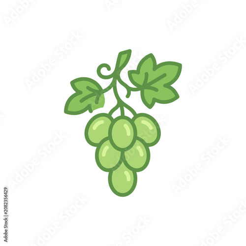Fresh green grapes bunch with leaf icon graphic.