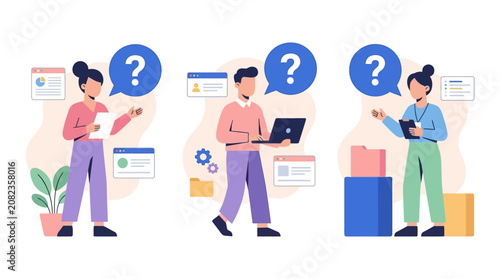 Konstfotografi People asking questions, business concepts, teamwork, confusion, problem-solving
