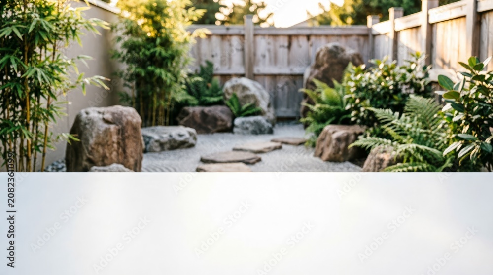 Fototapeta premium Serene Japanese Garden with Bamboo and Rocks for Nature Design