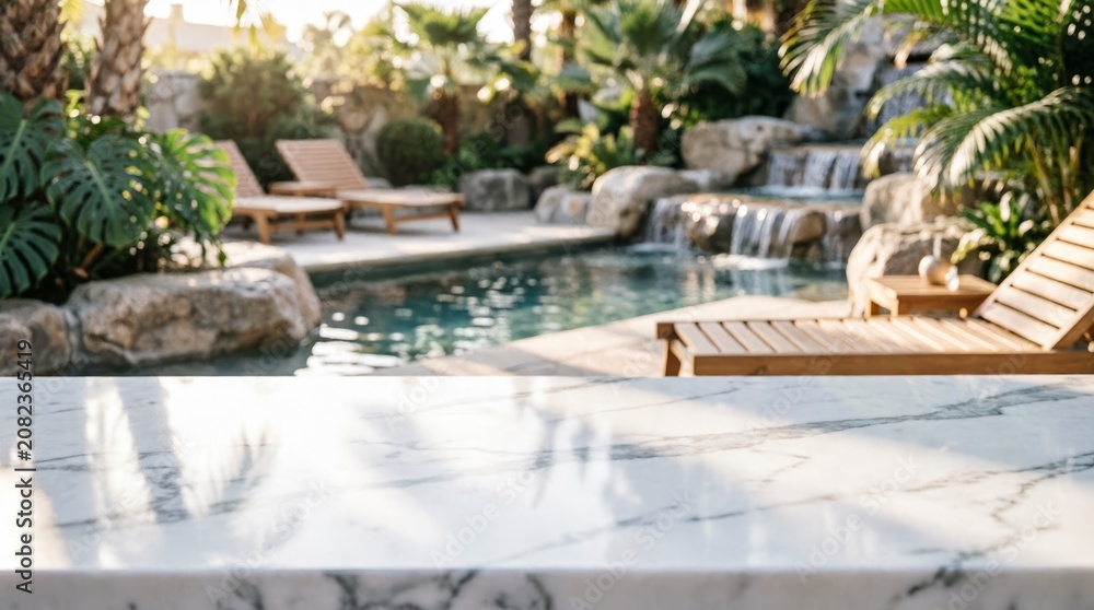 Fototapeta premium Luxury Poolside Retreat with Marble Counter for Web Design