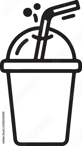 Soft Drink Cup Outline Vector Icon on White Background