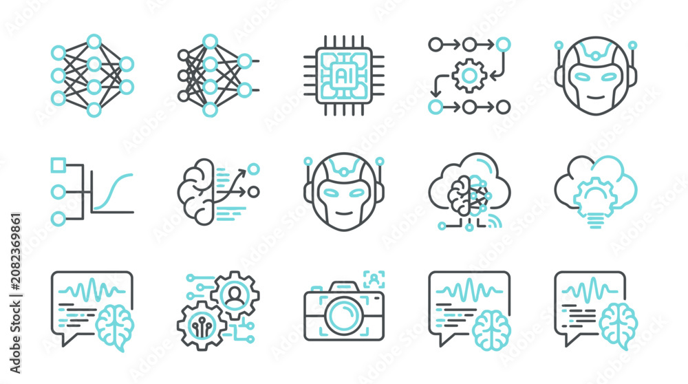 Fototapeta premium Collection of Technology and Artificial Intelligence Icons in a Bundle