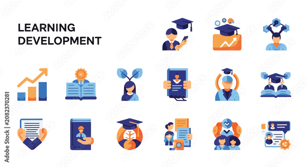 Fototapeta premium Diverse icons representing learning and professional development.