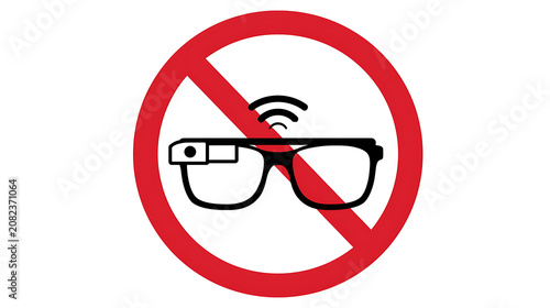 Smart Glasses Prohibition Sign: A clear vector illustration indicating no smart eyewear allowed, emphasizing privacy and restriction in designated areas