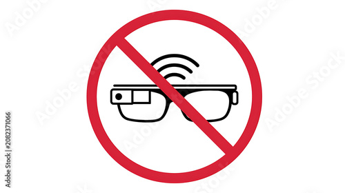 Illustration depict a concept of prohibition or restriction against wearing or using smart glasses or similar wearable technology in a designated area