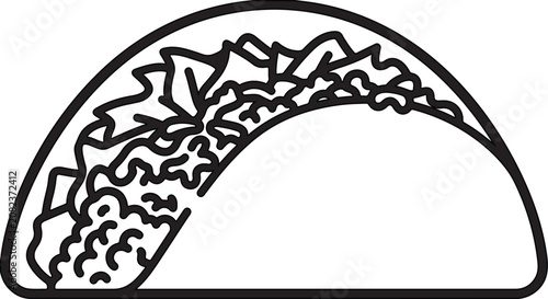 Taco Outline Vector Icon Isolated on White Background