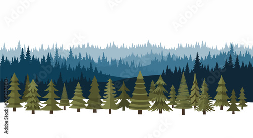Tableau sur toile Colorful autumn forest scene with tall evergreen trees.