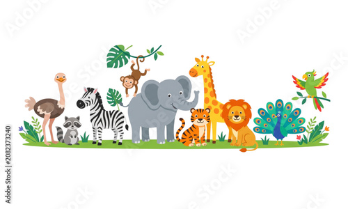 Zoo Animals Flat Web Banner with Cartoon Wildlife Vector Illustration
