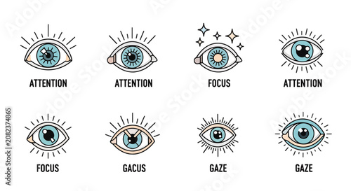 Fotografie Eyes with different gaze directions and attention symbols.