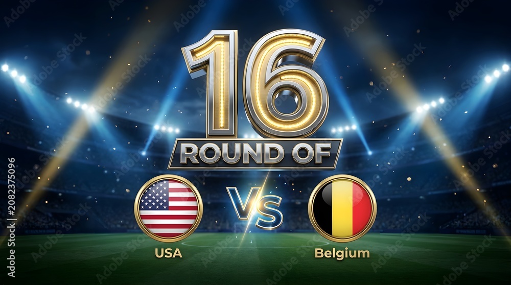 Obraz premium Round of 16 soccer match between Usa vs Belgium in stadium
