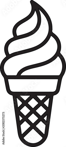 Ice Cream Cone Outline Vector Icon on White