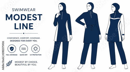 Canvas Print Women wearing modest swimwear for full coverage sun protection.