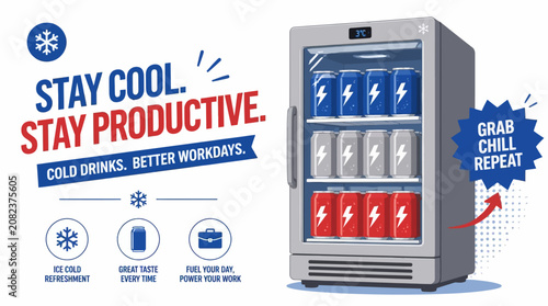 Office beverage refrigerator with canned cold drinks