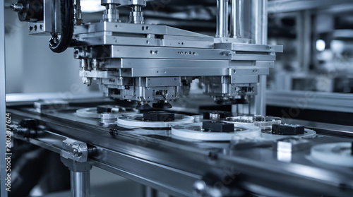 Automated robotic assembly line in modern high-tech industrial manufacturing factory