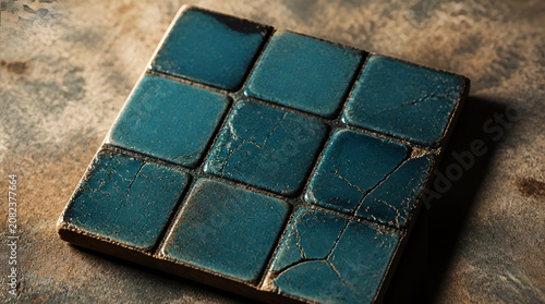 Vintage Ceramic Glazed Square Tiles with Distressed Surface Texture for Architectural Interior Design and Rustic Home Decor