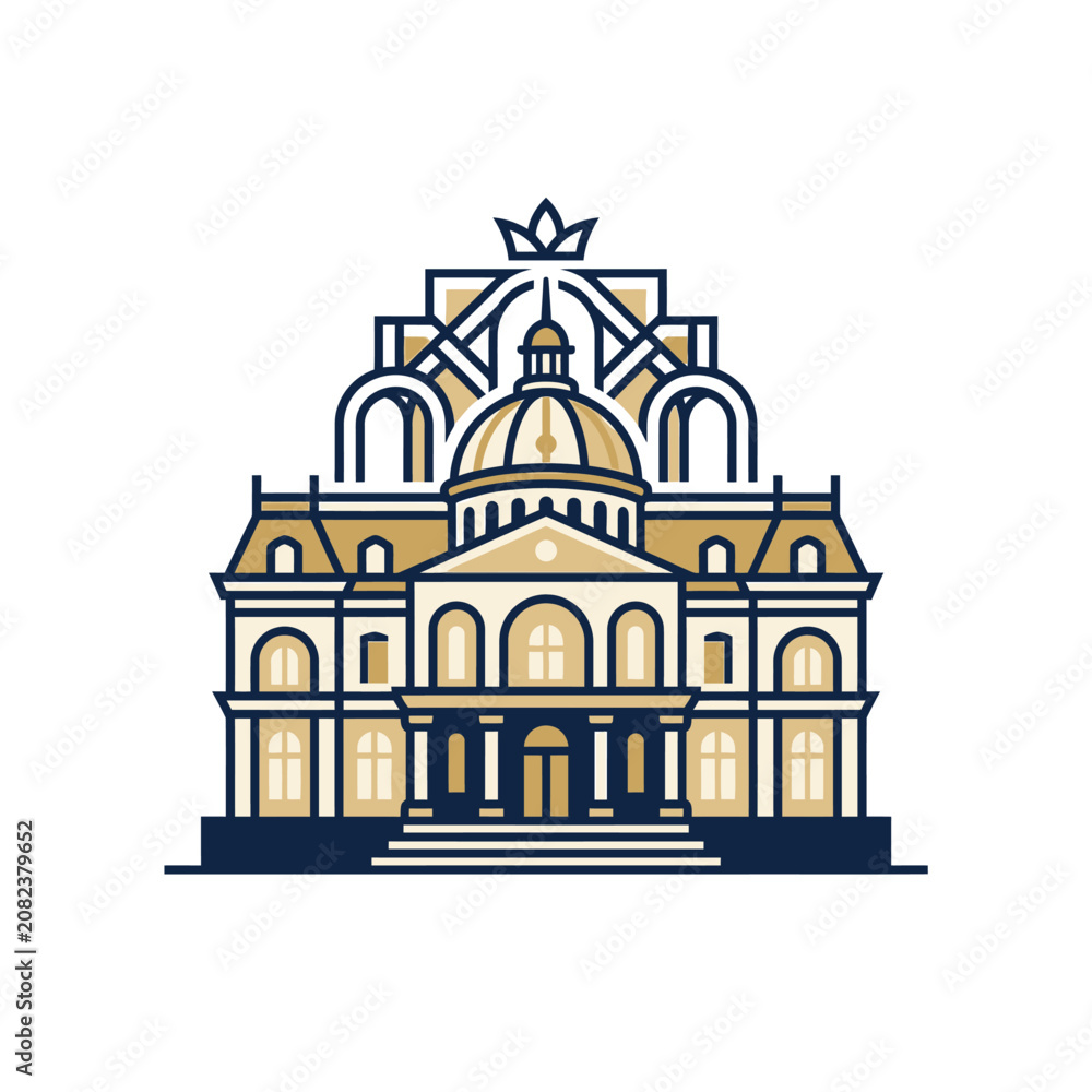 Obraz premium Symmetrical classical architectural building palace logo illustration.