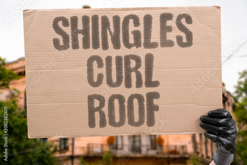Bilde på lerret "Shingles curl roof" Roofing materials peel and lift
