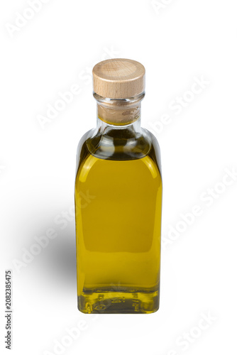 Glass Bottle of Olive Oil with Wooden Cork Isolated