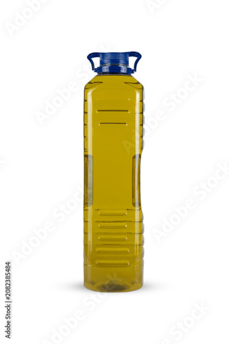 Olive Oil Plastic Bottle with Blue Cap Isolated