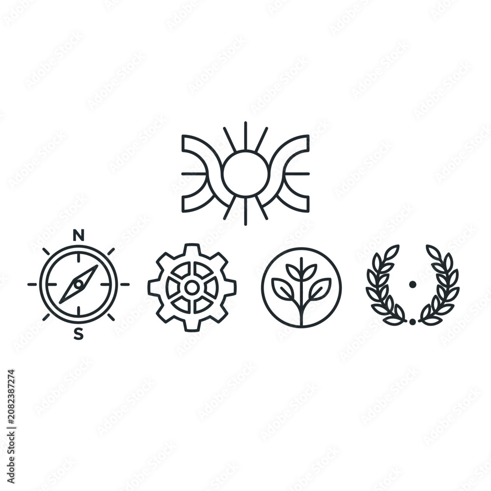 Fototapeta premium Minimalist black outline set of various symbolic icons.