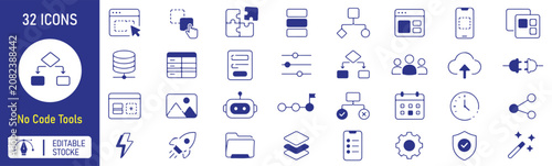 Set of 32 No Code Tools Editable Line Icons
