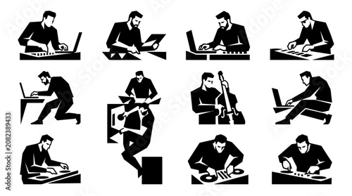 Bild auf Leinwand Musician and Producer Icons: Diverse Activities in Music Creation and Performanc