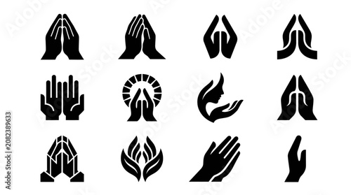 фотографія Set of praying hands icons, diverse styles, spiritual and religious symbols