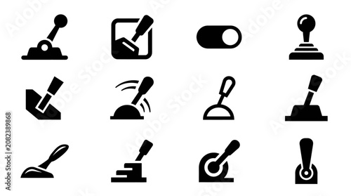 Cuadro en lienzo Gear shifter icons, lever switch symbols, control buttons collection, simple vec